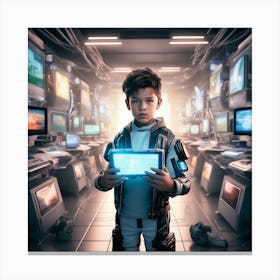 Futuristic Boy In A Futuristic Computer Room Canvas Print