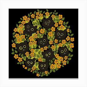 Black Cats In A Wild Garden Full Of Flowers Cute Aesthetic Design Canvas Print