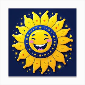 Lovely smiling sun on a blue gradient background 125 Canvas Print