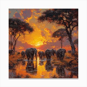 Sunset Elephants Canvas Print
