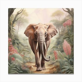 Elephant 3 Pink Jungle Animal Portrait Canvas Print