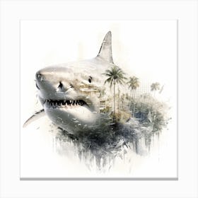 Shark In The City Double Exposure Canvas Print