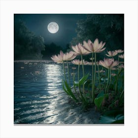 Lotus Flower At Night 1 Canvas Print