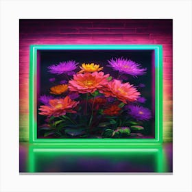 Flowers In A Neon Frame Canvas Print