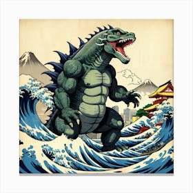 Godzilla In The Waves 2 Canvas Print