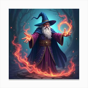 A Powerful Wizard Casting A Spell With Swirling, Colorful Magic 1 Canvas Print