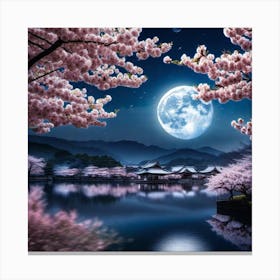 Cherry Blossoms At Night 3 Canvas Print