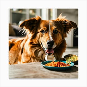 A Photo Of A Dog With A Bowl Of Fresh Raw Food Canvas Print