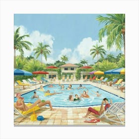 Summertime Swimming Pool Art Print 10 Canvas Print