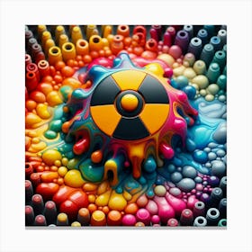 A black and yellow radiation symbol surrounded by a liquid-like texture. Canvas Print