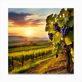 Sunset Growing Landscape Farm Grape Nature Sun Farming Tree Vinery Wine Scenic Field Wi Canvas Print