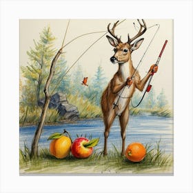 Deer Fishing 9 Canvas Print