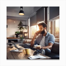 Man Working At Home Canvas Print