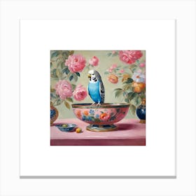 Budgie on a bowl chinoiserie 4 Canvas Print