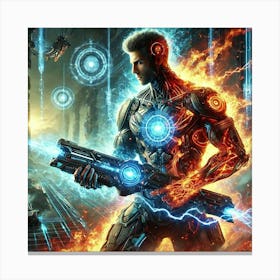 Male Warrior Elemental Tech Integration Scifi Canvas Print