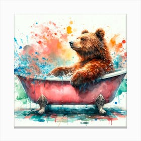 Bear In Bathtub Canvas Print