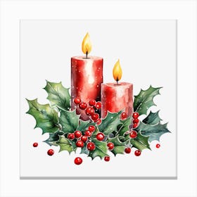 Christmas Candles With Holly 1 Canvas Print
