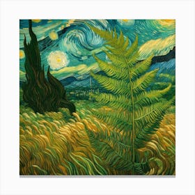 Van Gogh style, Green fern 2 Canvas Print