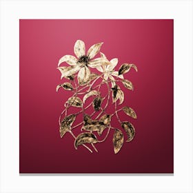 Gold Botanical Violet Clematis Flower on Viva Magenta n.0278 Canvas Print