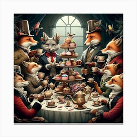 Foxes At Tea 3 Canvas Print