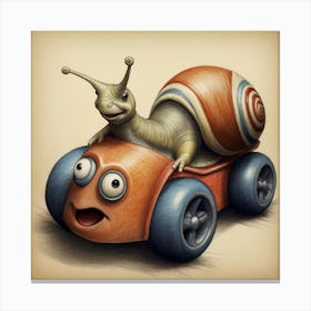 Snail In A Car Canvas Print