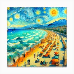 A Van Gogh Style Beach Front With Bright Colors And Thick Brushstrokes 3 Canvas Print