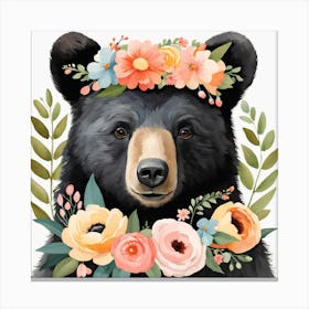 Floral Baby Black Bear Nursery Illustration (25) Canvas Print