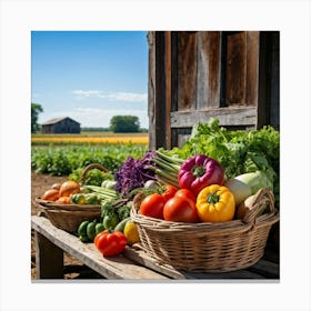 Assorted Vegetables In Peak Season Diverse Lush Greens Ripe Red Tomatoes Plump Purple Eggplants Canvas Print