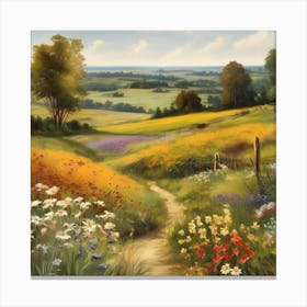 Path Through The Meadow.An elaborate work of art about nature in the countryside of old England, antique oil colours, the touch of a creative artist. Canvas Print