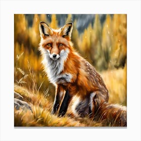 Cute Fox Portrait Painting (4) Canvas Print