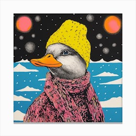 Duck In A Hat Colourful Geometric 2 Canvas Print