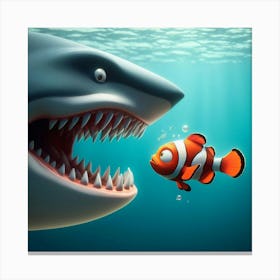 Clownfish And Shark Canvas Print