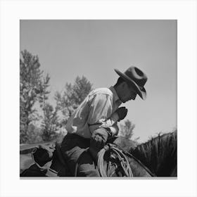 Untitled Photo, Possibly Related To Ola, Idaho, Cowboy Who Cares For Beef Cattle Of Members Of The Ola Self Help Canvas Print