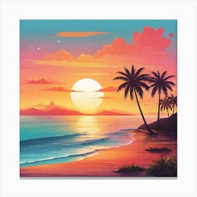 Sunset On The Beach art print Canvas Print