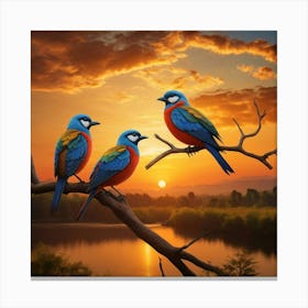 Colorful Birds At Sunset Canvas Print