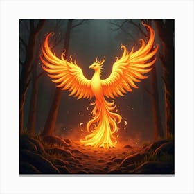 A Magical Phoenix Rising From The Ashes Of A Burning Forest 1 Canvas Print