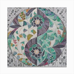 Firefly Beautiful Modern Intricate Floral Yin And Yang Japanese Mosaic Mandala Pattern In Gray, And (3) Canvas Print