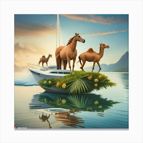 Horses On A Boat Canvas Print