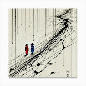 Two People Walking In The Rain 1 Canvas Print