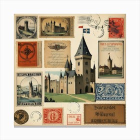 Collection Of Antique Postcards And Stamps In A Frame Canvas Print