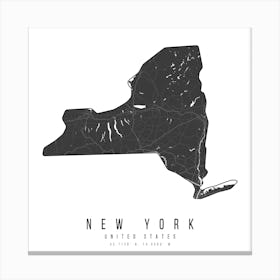 New York Mono Black And White Modern Minimal Street Map Square Canvas Print