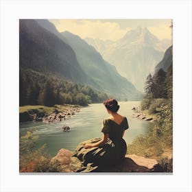 Girl By The River Vintage Photo Canvas Print