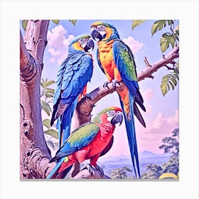 Parrots On A Branch Canvas Print