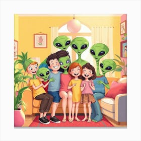 Alien Family In The Living Room Canvas Print