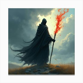 Black Magic Wielder In A Dramatic Watercolor Landscape 1 Canvas Print