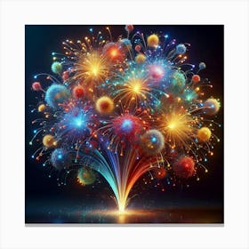 Colorful Fireworks On Black Background Canvas Print