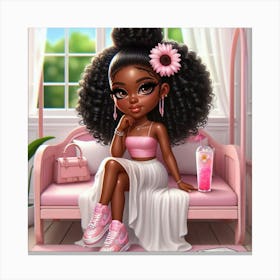 Afro Girl in pink Canvas Print