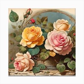 Roses In A Basket Canvas Print