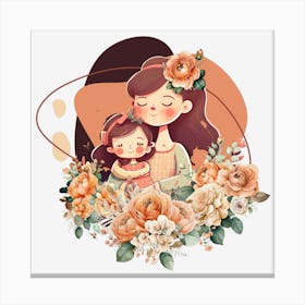 Mom And Baby Clipart.Mother's Day. The perfect gift. The special gift. A distinctive work of art that expresses love and affection for the mother. Give it as a gift to the mother.7 Canvas Print