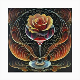A rose in a glass of water among wavy threads 1 Canvas Print